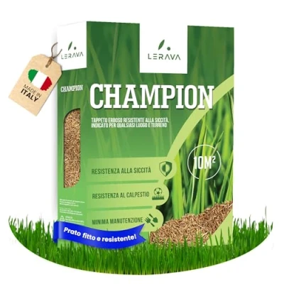 Immagine di LERAVA® CHAMPION semi prato resistente 10m² sementi per resistenti alla siccità calpestabile erba poca acqua adatti a tutti i luoghi e tipi di terreno “Made in Italy