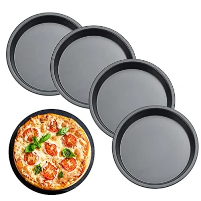 Immagine di ANTHYTA 4 PZ Tortiera Stampo per Pizza Rotondo Teglia Crostata in Acciaio al Carbonio Rivestimento Antiaderente Set Torta Quiche Cheesecake Pie Diametro 15 cm