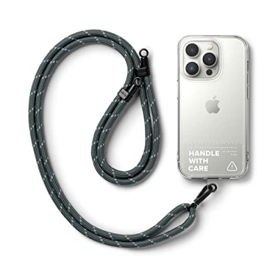 Immagine di Ringke Holder Link Strap con Etichetta TPU Trasparente, Tracolla Regolabile Cordino Corda Poliestere Compatibile Custodia Universale per Cellulare Charcoal &amp; Gray