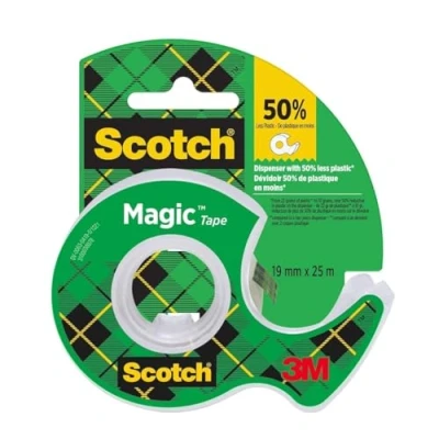 Immagine di Scotch Nastro adesivo Magic 1 Rotolo da 19 mm x 25 m, Dispenser portatile Trasparente Opaco e Scrivibile Ottimo per Casa, Ufficio Scuola