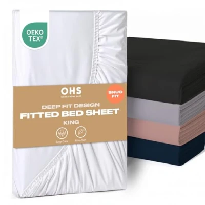 Immagine di Brentfords lenzuolo con angoli king size, vestibilità profonda, in microfibra, facile da pulire, ultra morbido, resistente allo sbiadimento, colore bianco