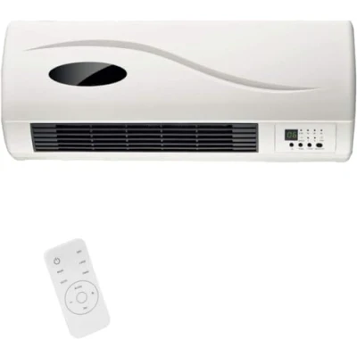 Immagine di Bakaji Termoventilatore Ceramico Elettrico a parete Montaggio muro con Telecomando 2 Livelli di Potenza Selezionabili 1000W / 2000W, Display LED e Funzione Timer (50 cm larghezza)