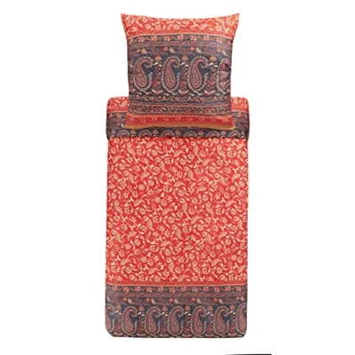 Immagine di Bassetti Biancheria da letto Como R1 in cotone makò satin di colore rosso, 2 pezzi con chiusura lampo, dimensioni: 155 x 220 cm, 80 9323947