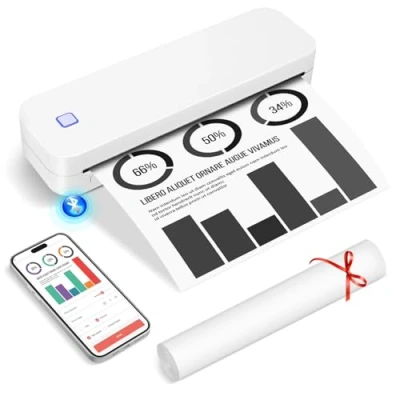 Immagine di GuKKK Stampante Termica Portatile A4, Piccola con Bluetooth, Mobile Wireless Supporta Carta A4 210 x 297 mm, Compatible with Android iOS,per Ufficio Studio (Bianco)