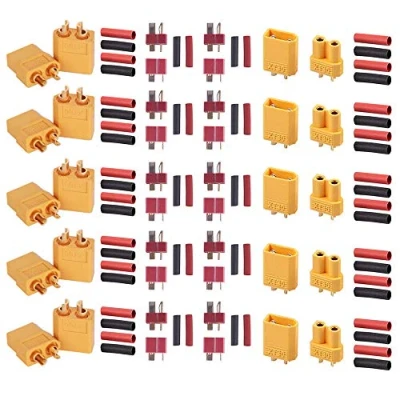 Immagine di GTIWUNG 5 Pairs XT60 Maschio e Femmina Connettori, XT30 Connettori per Battery Toy Vehicle, 10 T Plug Deans Stile + 60Pezzi Tubo di Strizzacervelli Batteria LiPo RC