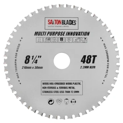 Immagine di Saxton TCT21048TMPT Lama per sega circolare multiuso TCT, 210 mm x 48 denti, legno e metallo, compatibile con Bosch, DeWalt, Ryobi, Makita, ecc