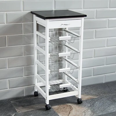 Immagine di Home Discount Chef Vida Carrello da Cucina a 4 Ripiani, in Legno, Colore: Bianco, Metallo, H 81 x W 37 D cm approx