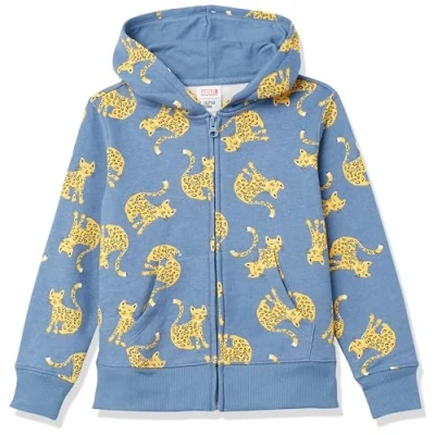 Immagine di Amazon Essentials Felpe con Cappuccio Foderate in Pile Cerniera Bambine e Ragazze, Blu Gatti, 9 Anni