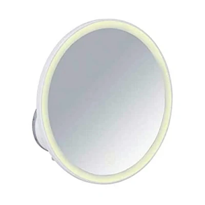 Immagine di Wenko Specchio cosmetico a Parete Isola LED, orientabile in Modo Continuo, ingrandimento di 5 Volte per Trucco e rasatura, Funzione Touch Regolare l&#039;intensità Luminosa, batterie, Ø 18,5x10,5cm