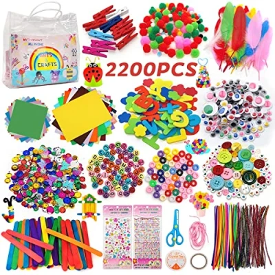 Immagine di Withosent Set fai da te per bambini, 2200 + pezzi, te, in feltro, bricolage, scrapbooking, pulizia pipe, pompon, perline