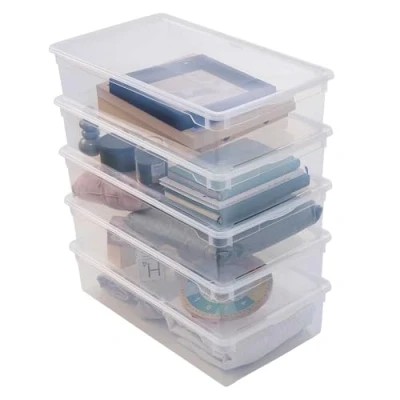 Immagine di Sundis Clear Box, set di 5 scatole portaoggetti 30l, con coperchio, plastica trasparente, impilabile, multiuso, ideale per riporre giocattoli, vestiti e documenti
