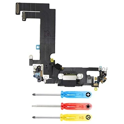 Immagine di MMOBIEL Connettore Dock Compatibile con iPhone 12 Mini 2020 Presa di Ricarica Cavo Flessibile Audio Jack/Microfono/Antenna Ricambio incl. Cacciaviti Nero