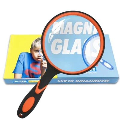 Immagine di Fousenuk Lente Ingrandimento Professionale 100mm, D&#039;Ingrandimento con Manico in Gomma Antiscivolo, Lenti di per Anziani, Bambini, Artigianato, Lettura Libri, Insetti, Scienza