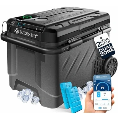 Immagine di KESSER® Compressore frigorifero 2 in 1 doppia zona, congelatore elettrico, funzionamento touch a LED, 12/24 V, 230 fino 20 C, per auto, camion, campeggio, 41 L, Blu Navy/Bianco