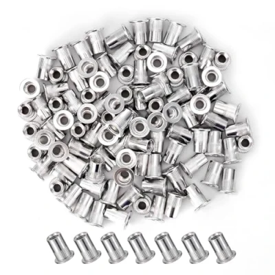 Immagine di Pxyelec 100 dadi M5 a testa piatta in alluminio per rivetti ciechi (5 mm)