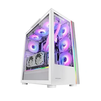 Immagine di Mars Gaming MC ULTRA, Torre Custom E ATX XXL, Doppia Striscia LED ARGB, Finestra Vetro Temperato, Struttura Camera Verticale, Bianco