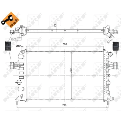 Immagine di NRF EASY FIT 54668 Radiatore motore Alluminio 600 366 24 con bussola in gomma Alette di raffreddamento saldate