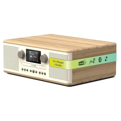 Immagine di Pure Classic C D6 Sistema Musicale (Lettore CD, DAB+/FM, Bluetooth, AUX, USB, Sveglia/Timer per il Sonno) Cotone Bianco/Quercia