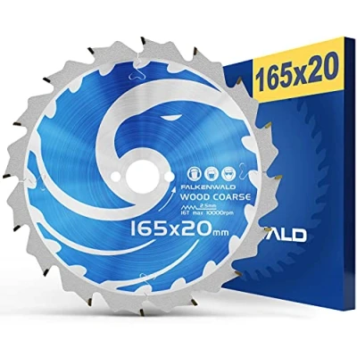 Immagine di FALKENWALD® lama per sega circolare, 165 x 20 mm, ideale legno (grossa), tagli rapidi, compatibile con Makita e circolare Bosch