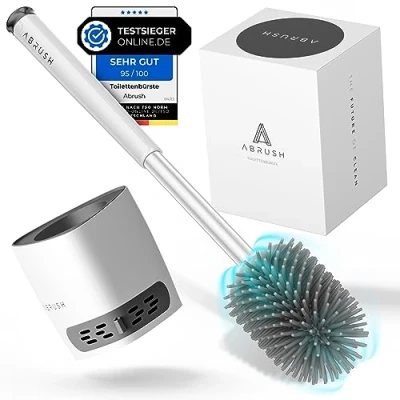 Immagine di Abrush scopino per WC in silicone con testina gomma morbida, igienicamente pulita, supporto a parete senza foratura, silicone, flessibile