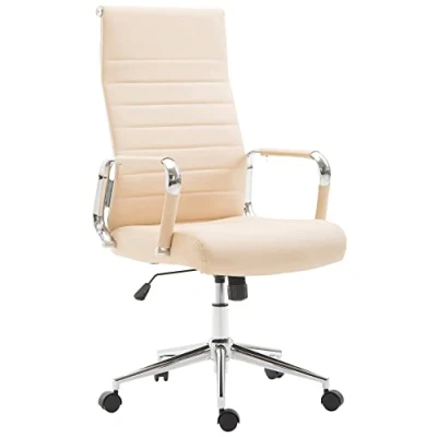 Immagine di CLP Sedia Ufficio Girevole Kolumbus In Similpelle I Scrivania Alto Schienale Studio Regolabile, Colore:crema