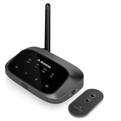 Immagine di Avantree Oasis Plus 2 Trasmettitore Bluetooth 5.3 per TV con Controllo Volume Remoto, aptX Adaptive &amp; Low Latency, Portata 50m, Pass Through Soundbar Adattatore Audio Wireless Cuffie