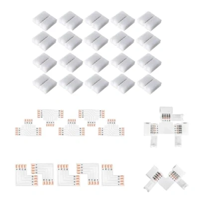Immagine di Amefil Connettori per strisce LED a 4 pin, senza saldature, connettore giunti, 8 mm di larghezza, RGB L, splitter ad angolo retto, forma T multicolore 3528
