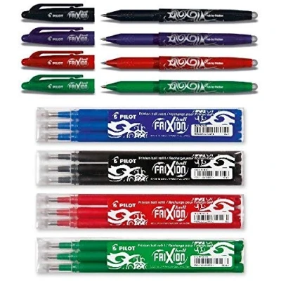 Immagine di Pilot Pen Frixion Penna a sfera cancellabile, 4 pezzi, colori assortiti + ricariche, nero, blu, rosso e verde