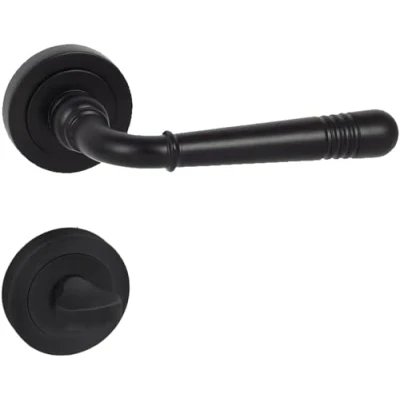 Immagine di domino Maniglia per porta WC Set da bagno Rosetta rotonda del in Znal nera LOFT R BLACK