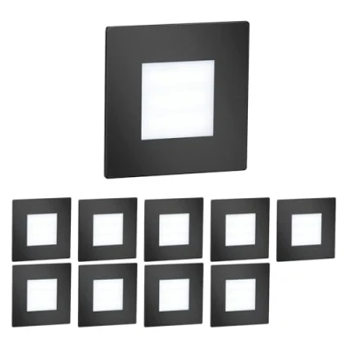Immagine di ledscom.de 10 LED luce per scale/apparecchio da incasso FEX interni ed esterni, angolare, nero, 85 x mm, bianco freddo