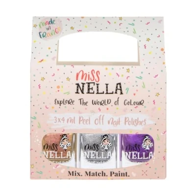 Immagine di Miss Nella Space And Beyond Smalto speciale cromato per bambini, confezione da 3: Cosmic Cutie (oro), Shooting Star (argento) e Galactic Unicorn (viola), formula a base d&#039;acqua Peel off