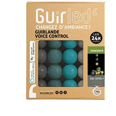 Immagine di GuirLED Ghirlanda luminosa con Sfere in cotone LED USB, controllo vocale Amazon Alexa &amp; Google Assistant Programmabile all&#039;infinito Adattatore CA 2xUSB incluso 24 da 2,4m Mangrove