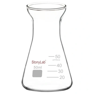 Immagine di stonylab Fiaschetta di Erlenmeyer in Vetro, 50 ml Beuta Larga Bocca Vetro Borosilicato Boccetta Flask con Cerchio Resistente, 1 Pack