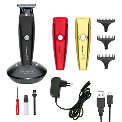 Immagine di GAMMAPIU&#039; Absolute Hitter Trimmer, Tagliacapelli Uomo Professionale, Regolabarba Uomo, 4 Ore di Autonomia senza Fili, Lama 40mm, 3 Pettini, Cover Rosso Nero Oro, Kit Pulizia