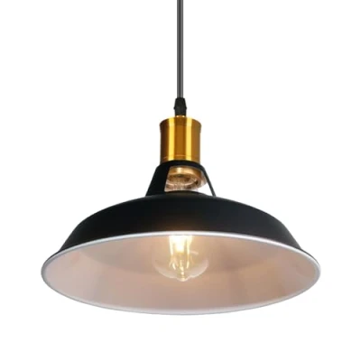 Immagine di TOKIUS Lampada a Sospensione Industriale Vintage Lampadario Plafoniera E27 in Metallo Ø27cm Da soffitto Retro Interni Per Cucina Camera letto Sala Pranzo (Nero&amp;Bianco, 1 pezzo)