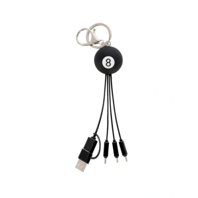 Immagine di Legami Cavo di Ricarica Multiplo Link Up, Tema 8 Ball, con Portachiave, 4 Cavi Ricarica, USB, Tipo C, Micro Lightning, Adattatore USB rivestito in TPE