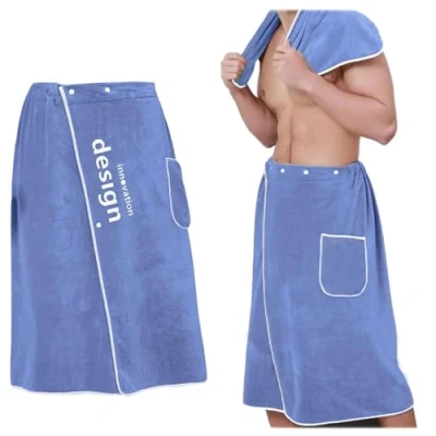 Immagine di ZHYUAN Kilt da sauna uomo, in spugna, per sauna, con bottoni, e tasca applicata, uomo bottone automatico, Blu, NO