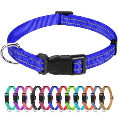 Immagine di TagME Collare per Cani in Nylon Riflettente, Fibbia Staccabile Durevole, Collari Di Sicurezza Regolabili Taglia Piccola, Blu Navy, Larghezza 1.5 cm