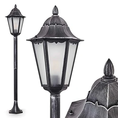 Immagine di lampada da esterno Lignac Frost, luce di percorso, stile antico, fusione alluminio in nero/argento con vetri, terra 118 cm, giardino retrò, E27, IP44, senza lampadina