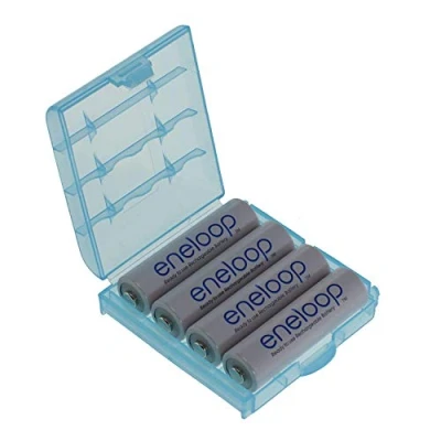 Immagine di Confezione 4 batterie AA Eneloop Mignon tipo AAA, da 2000 mAh BK 3MCEE (min.1900 mAh) con un scatola di Heiba Electronics.