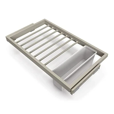 Immagine di Emuca Kit 7 aste per Pantaloni, 1 Vassoio ausiliario e Telaio con Guide a Chiusura Morbida Armadio, Regolabile, modulo 800mm, Grigio Pietra