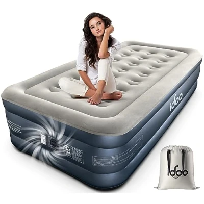Immagine di iDOO Letti Gonfiabili,Letto ad Aria Gonfiabile con Pompa Integrata, Gonfiamento/Sgonfiamento Rapido Automatico in 3 Minuti,Superficie Superiore Letto Confortevole,190x100x46cm,Fino a 250Kg(Singolo)