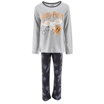 Immagine di Harry Potter Pigiama lungo da bambina, pigiameria, pigiama, hedwig, mago di Hogwarts, a maniche lunghe, in cotone, taglie 116 176, grigio.,