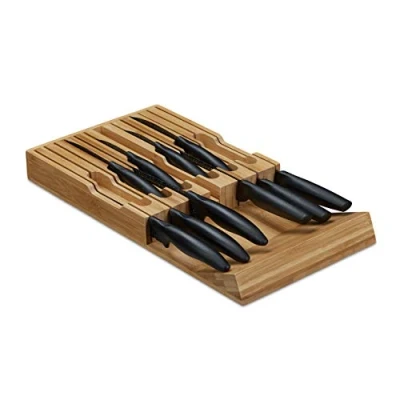 Immagine di relaxdays Portacoltelli Cassetto, Porta 12 Coltelli e Lame, Organizer Cucina in bambù, HLP 4,5 x 43,5 23 cm, Naturale