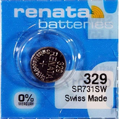 Immagine di 5 Batterie da orologio Renata 329 Made in Swiss all&#039;ossido di argento 1.5 v(SR731SW) Conosciute anche come SR731SW, V329, D329, GP329,