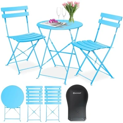Immagine di KESSER® set da bistrot 3 pezzi con 2 sedie pieghevoli, balcone, mobili giardino, tavolo giardino in metallo incl. Copertura