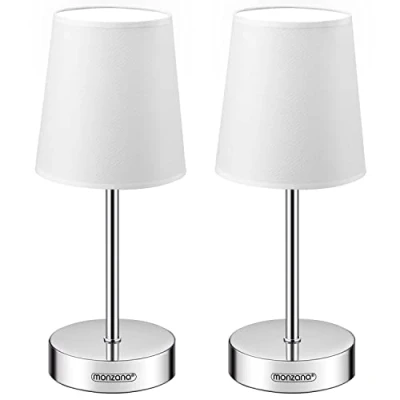Immagine di Monzana 2x Lampada da Comodino Paralume in Tessuto E14 Abatjour Luce Lettura con Interruttore