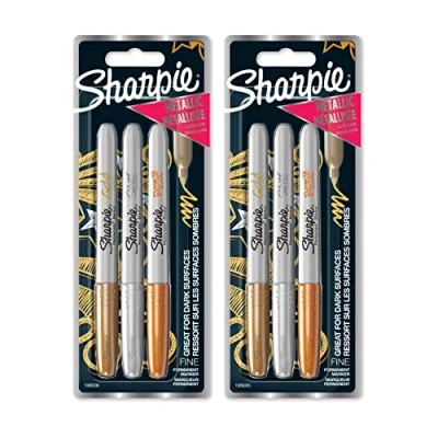 Immagine di Sharpie Pennarelli indelebili metallizzati, punta fine, confezione da 6, colori metallizzati assortiti, oro, argento, bronzo
