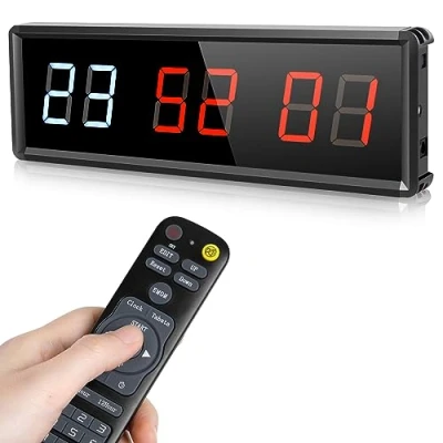 Immagine di PELLOR Timer da Palestra Orologio Parete Digitale, 1.8&quot; Intervallo Fitness LED Programmabile con Cronometro, Luminosità Regolabile, Formazione Telecomando per Casa Garage Esterno