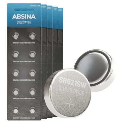 Immagine di ABSINA SR621SW batteria per orologio da 1,55 V, in ossido d&#039;argento, confezione 10 pezzi, a tenuta stagna e lunga durata, / LR621 SR621 364 V364 R60 AG1 SR